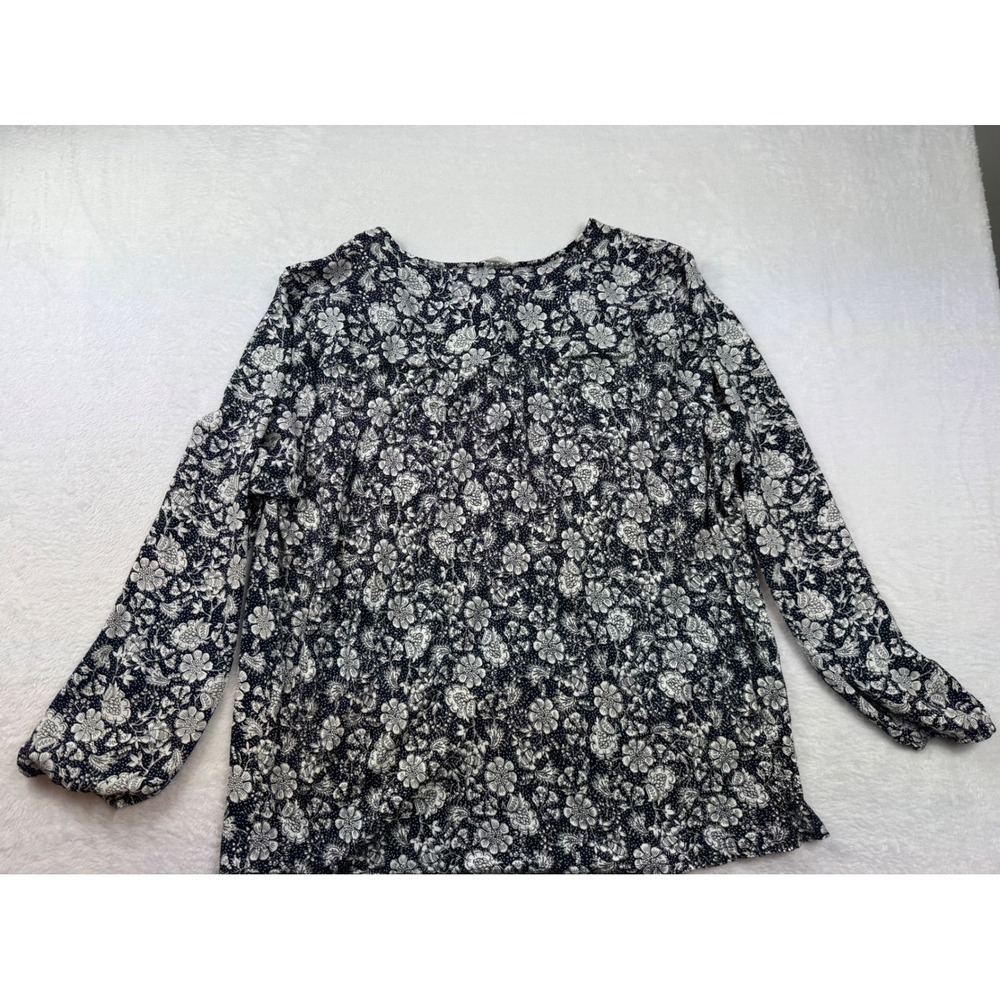 Loft Plus Navy Blue White Floral Polka Dot Tie Neck Blouse Top Size 18 Womens